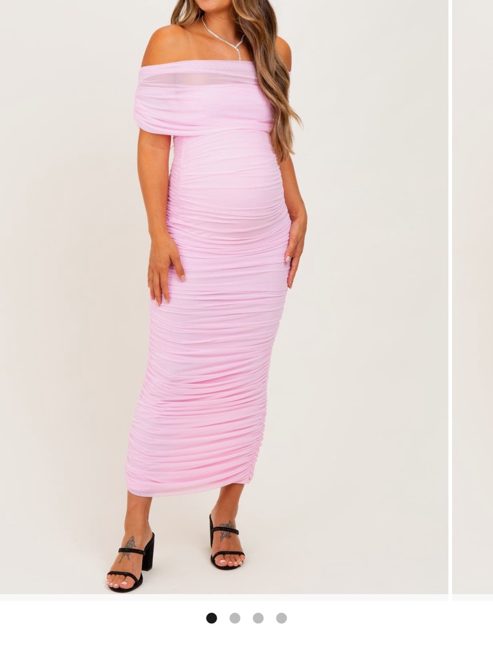 Pinkblush Off-Shoulder Ruched Pink Maternity Maxi Dress